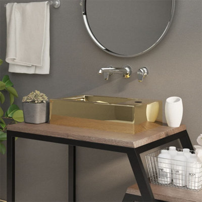 Vidaxl Wash Basin With Overflow 49X25x15 Cm Ceramic Basins Gold