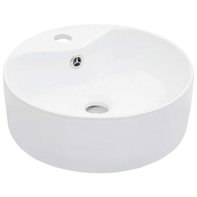 B&Q -  Wash Basin With Overflow 36X13 Cm Ceramic White