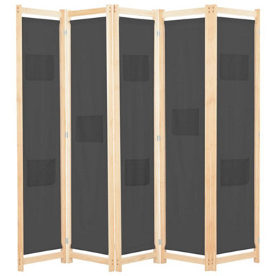 B&Q -  5-Panel Room Divider Grey 200X170X4 Cm Fabric Room Dividers