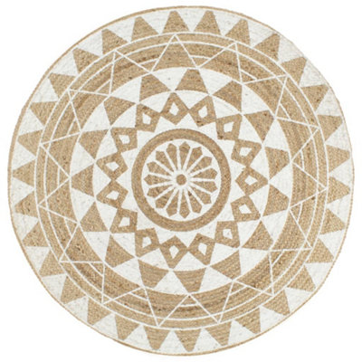 B&Q -  Handmade Rug Jute With White Print 90 Cm