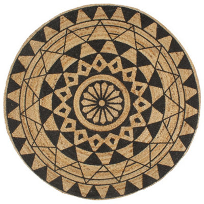 B&Q -  Handmade Rug Jute With Black Print 90 Cm