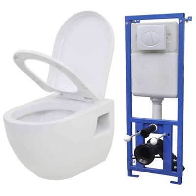 Vidaxl White Wall-Hung Toilet With Concealed Cistern Ceramic Toilets With Concealed Cisterns