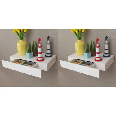 B&Q -  Floating Wall Shelves With Drawers 2 Pcs White 48 Cm