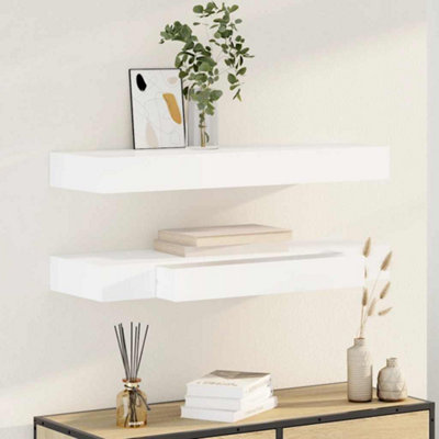 B&Q -  Floating Wall Shelves With Drawers 2 Pcs White 80 Cm