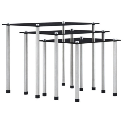 B&Q -  Nesting Tables 3 Pcs Black Tempered Glass
