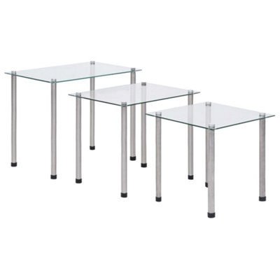 B&Q -  Nesting Tables 3 Pcs Transparent Tempered Glass