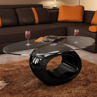 B&Q -  Coffee Table With Oval Glass Top High Gloss Black