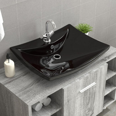 Vidaxl Black Luxury Ceramic Basin Rectangular With Overflow & Faucet Hole from B&Q