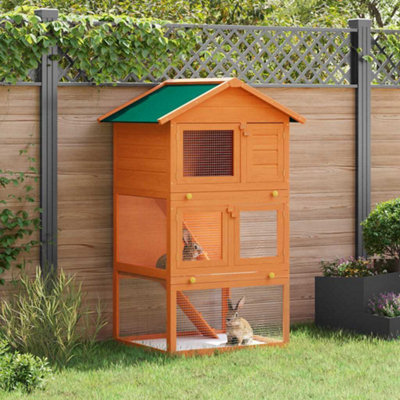 Vidaxl Green Outdoor Rabbit Hutch Animal House Pet Cage 3 Layers Wood Small