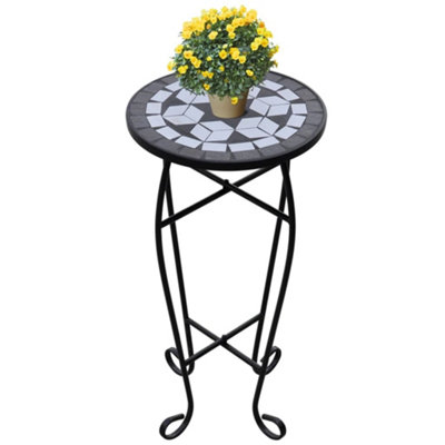 Vidaxl Mosaic Side Table Plant Table Black White