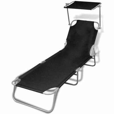 B&Q -  Folding Sun Lounger With Canopy Steel And Fabric Black