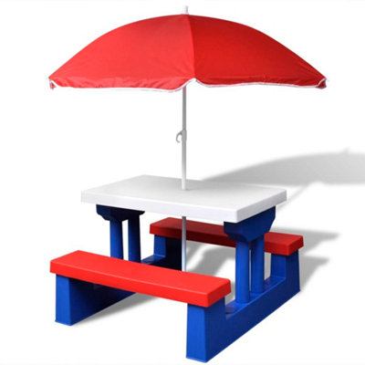 B&Q -  Kids' Picnic Table With Benches And Parasol Multicolour