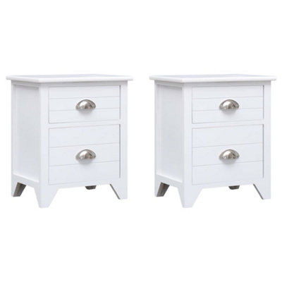 VidaXL Nightstand 2 Pcs White - 38x28x45 cm - Paulownia Wood & Plywood - 2 Drawers - Image 3