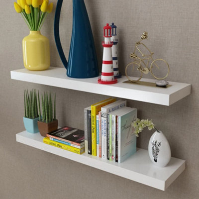 B&Q -  2 White Mdf Floating Wall Display Shelves Book/dvd Storage
