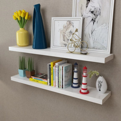 B&Q -  2 White Mdf Floating Wall Display Shelves Book/dvd Storage