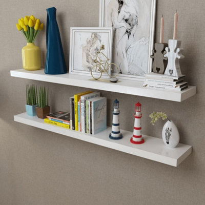 B&Q -  2 White Mdf Floating Wall Display Shelves Book/dvd Storage