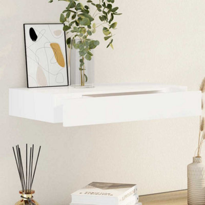 B&Q -  White Mdf Floating Wall Display Shelf 1 Drawer Book/dvd Storage