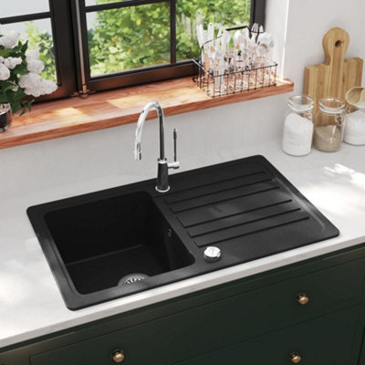 B&Q -  Granite Kitchen Sink Single Basin With Drainer Reversible Black