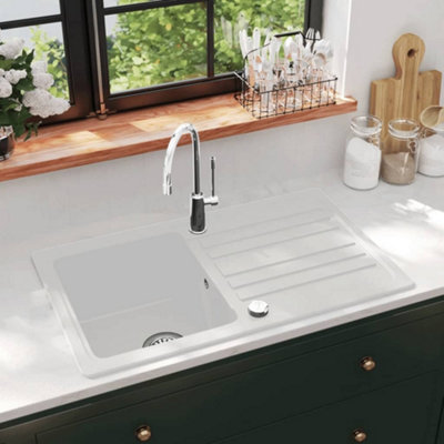 B&Q -  Granite Kitchen Sink Single Basin With Drainer Reversible White