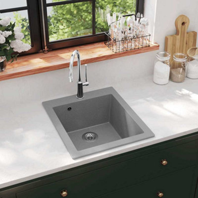 Vidaxl Overmount Kitchen Sink Single Basin Granite Grey Plumbing Fixture Kit - Image 3