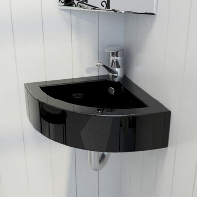 Vidaxl Wash Basin With Overflow Black Ceramic Bathroom Hand Wash Bowl Sink - Image 3