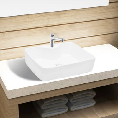 B&Q -  Ceramic Bathroom Sink Basin With Faucet Hole White Square