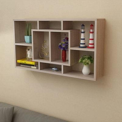 Vidaxl Floating Wall Display Shelf 8 Compartments Oak Colour