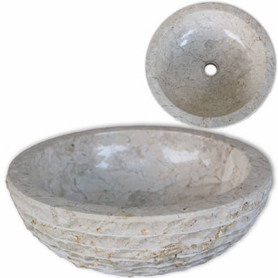 vidaXL Basin Marble 40 cm Cream - Image 3