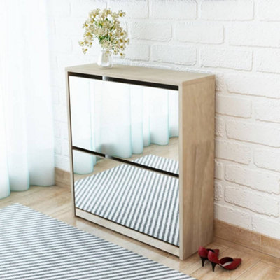 B&Q -  Shoe Cabinet 2-Layer Mirror Oak 63X17X67 Cm