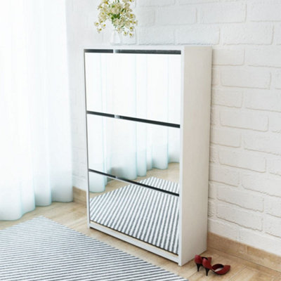 B&Q -  Shoe Cabinet 3-Layer Mirror White 63X17X102.5 Cm