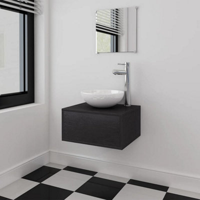VidaXL 4-Piece Black Bathroom Furniture Set with Basin and Tap - Engineered Wood, Ceramic Basin, Chrome Mixer Tap - 273685 - Image 2