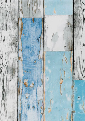 Fablon Scrapwood Blue Wood Sticky Back Plastic 1M X 67.5Cm Fab12879 from B&Q