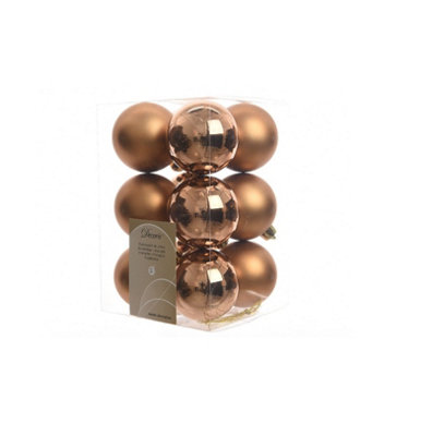 Decoris 12 Suede Christmas Tree Baubles Brown