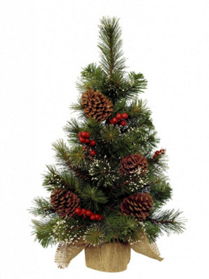 Kaemingk Mini Snowy Christmas Tree With Berries And Pine Cones In Jute Bag60Cm from B&Q