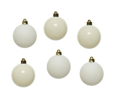 Decoris 12 Wool White Christmas Baubles 6Cm Shatterproof Tree Ornaments Shiny Matt from B&Q