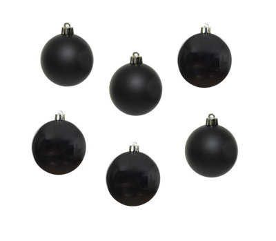 Decoris 12 Black Christmas Baubles 6Cm Shatterproof Tree Ornaments Shiny Matt Decoration from B&Q