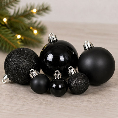 30 Black Baubles Shatterproof Christmas Tree Hanging Decoration 4cm 5cm 6cm - Image 4