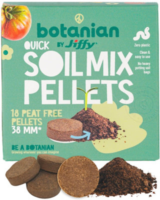 botanian BY Jiffy 18 X Peat Free Quick Soil Mix Pellets Zero Plastic Potting Soil For Herbs Vegetables Flowers Easy To Use 38mm Coir Discs from B&Q