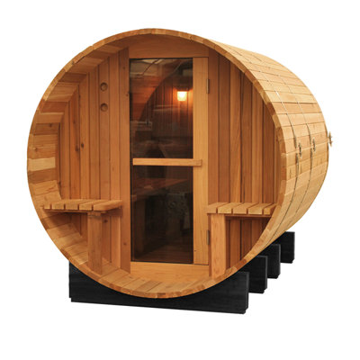 Fonteyn Barrel Sauna 7+1  Outdoor Sauna With Rustic Hemlock Wood Suitable For Up To 6 People