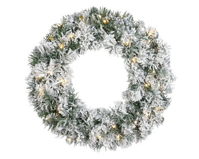 B&Q -  Snowy Green Lit Christmas Door WreathWarm White Leds50Cm Diameter