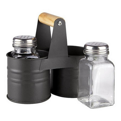 Geezy Glass Salt And Pepper Shakers Set Condiments Jars Cruet Pots With Metal Stand from B&Q