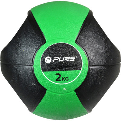 B&Q - Pure2Improve2Kg Medicine Ball With Handles (Green/black)