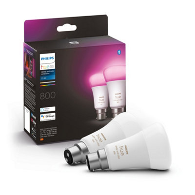 B&Q -  White And Colour Ambiance A60 B22 Smart Bulb 2-Pack