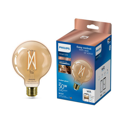 Philips Wiz E27 50W Led Cool White & Warm White Globe Dimmable Light Bulb from B&Q
