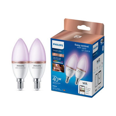 B&Q -  Wiz Ses 40W Led Cool WhiteRgb & Warm White Candle Non-Dimmable Light Bulb Pack Of 2