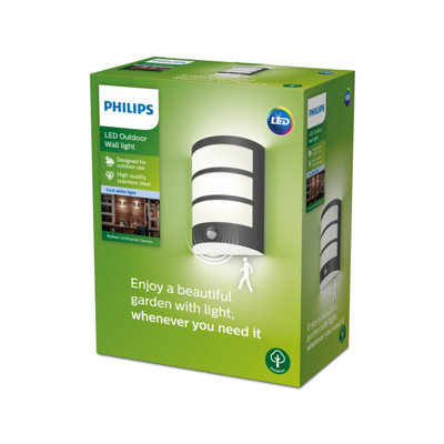 B&Q -  Led Python Outdoor Wall Light Anthracite With Pir 40K