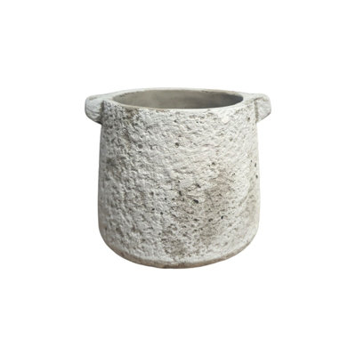 Cement Plant Pot With A White Wash Rustic Finish. H13Cn from B&Q