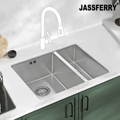 Jassferry Kitchen Sink Undermount Handmade Design Stainless Steel 1.5 Bowl -983 from B&Q