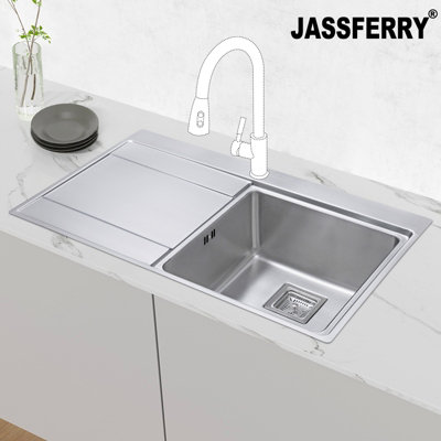 Jassferry Kitchen Sink 1.2 mm Stainless Steel Single Bowl Lefthand Drainer Square Strainer -696R from B&Q
