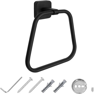 B&Q -  Black Towel Ring Wall Mounted Trapezoidal Bath Towels Holder Hanger